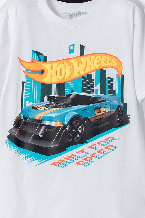 CAMISETA DE HOT WHEELS MANGA CORTA BLANCO PARA NIÑO