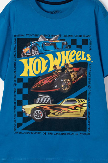 CAMISETA DE HOT WHEELS MANGA CORTA AZUL PARA NIÑO