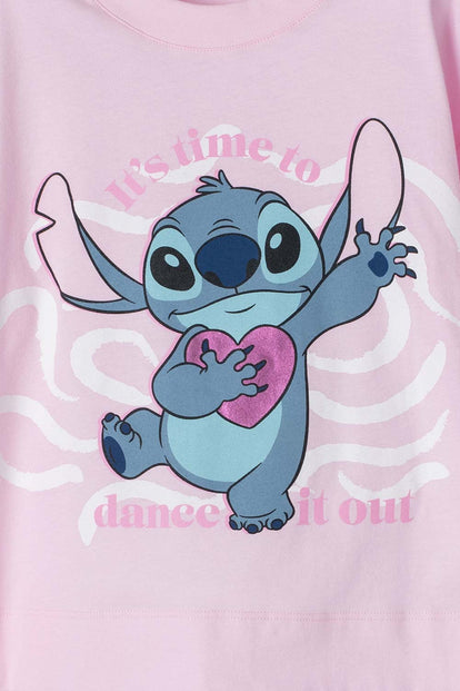CAMISETA DE STITCH MANGA CORTA ROSADA PARA NIÑA