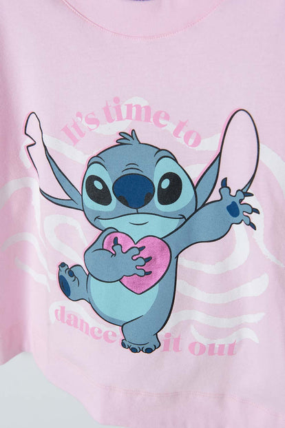 CAMISETA DE STITCH MANGA CORTA ROSADA PARA NIÑA