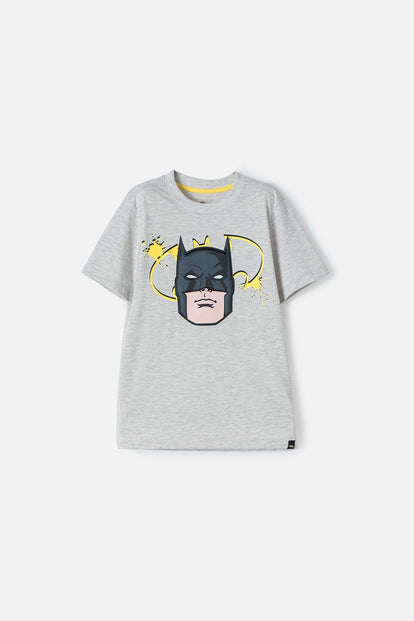 CAMISETA DE BATMAN MANGA CORTA GRIS JASPE PARA NIÑO