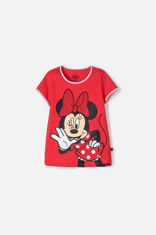 CAMISETA DE MINNIE MOUSE MANGA CORTA ROJO PARA NIÑA