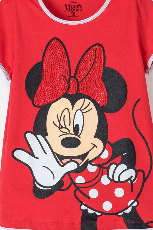 CAMISETA DE MINNIE MOUSE MANGA CORTA ROJO PARA NIÑA