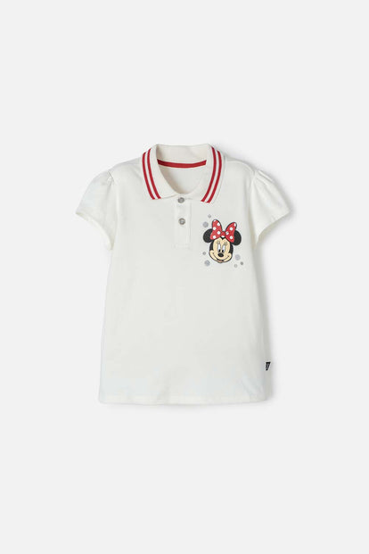 CAMISETA TIPO POLO DE MINNIE MOUSE MARFIL PARA NIÑA
