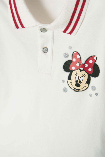 CAMISETA TIPO POLO DE MINNIE MOUSE MARFIL PARA NIÑA