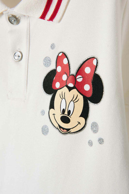 CAMISETA TIPO POLO DE MINNIE MOUSE MARFIL PARA NIÑA