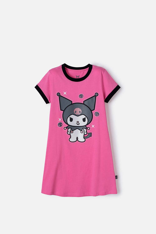PIJAMA DE KUROMI ROSADA Y NEGRA TIPO BATOLA PARA NIÑA