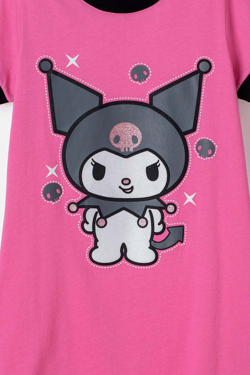 PIJAMA DE KUROMI ROSADA Y NEGRA TIPO BATOLA PARA NIÑA
