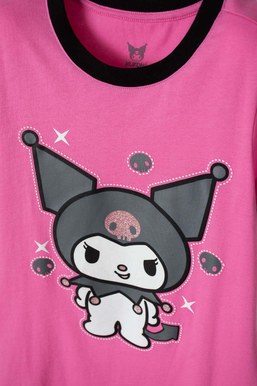 PIJAMA DE KUROMI ROSADA Y NEGRA TIPO BATOLA PARA NIÑA