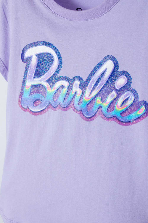 CAMISETA DE BARBIE MANGA CORTA LILA PARA NIÑA