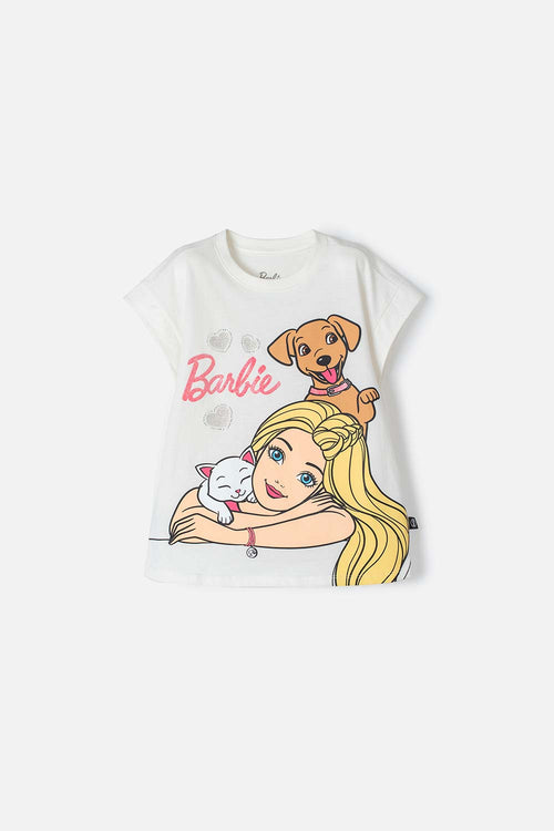 CAMISETA DE BARBIE MANGA CORTA MARFIL PARA NIÑA