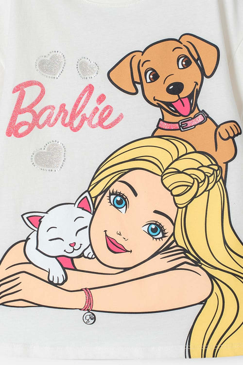 CAMISETA DE BARBIE MANGA CORTA MARFIL PARA NIÑA