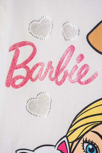 CAMISETA DE BARBIE MANGA CORTA MARFIL PARA NIÑA