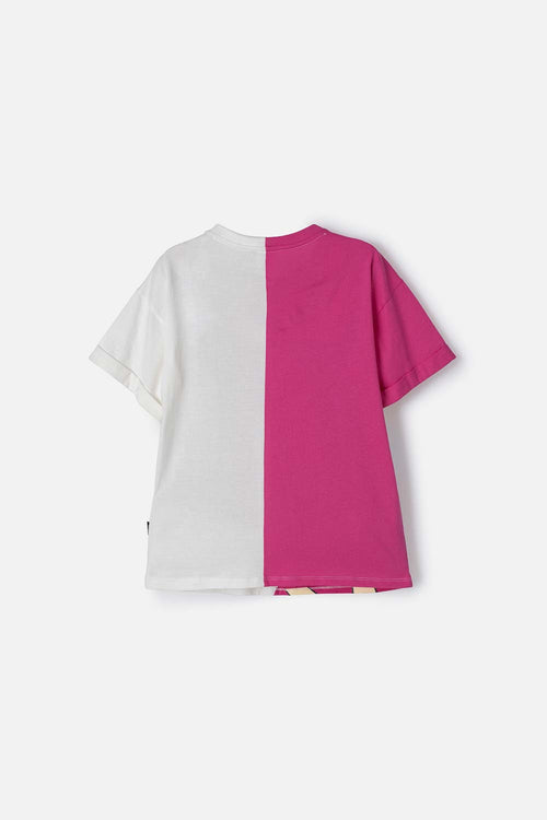 CAMISETA DE BARBIE MANGA CORTA FUCSIA Y MARFIL PARA NIÑA