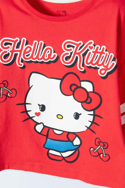 CAMISETA DE HELLO KITTY MANGA CORTA ROJO/ROSADO PARA NIÑA