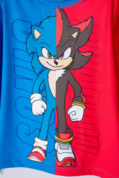 CONJUNTO DE BAÑO DE SONIC MANGA LARGA AZUL Y ROJO PARA NIÑO