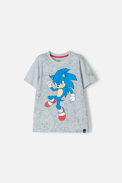 CAMISETA DE SONIC MANGA CORTA GRIS PARA NIÑO