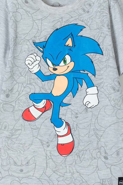 CAMISETA DE SONIC MANGA CORTA GRIS PARA NIÑO