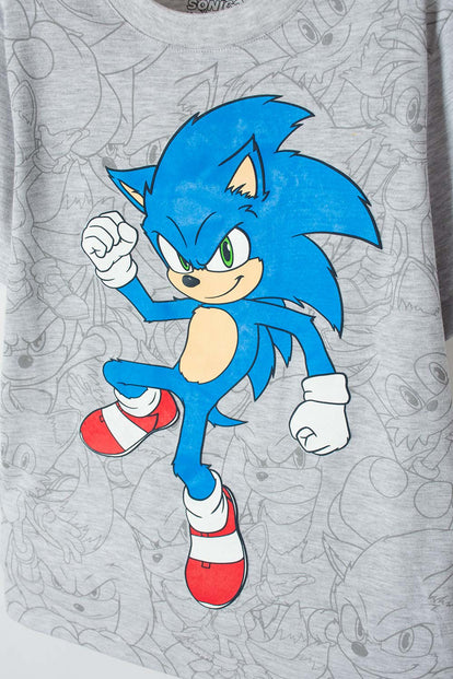 CAMISETA DE SONIC MANGA CORTA GRIS PARA NIÑO