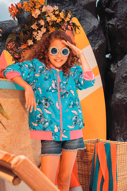 CHAQUETA DE STITCH CON CIERRE AZUL PARA NIÑA