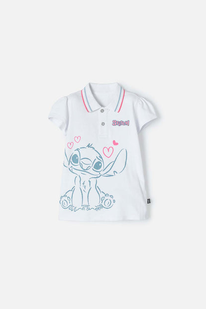 CAMISETA TIPO POLO DE STITCH BLANCO PARA NIÑA