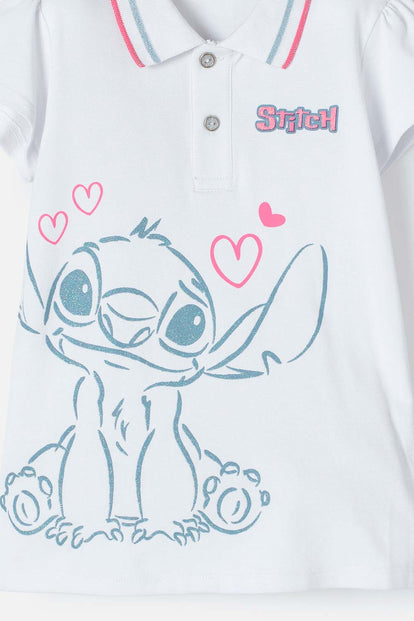 CAMISETA TIPO POLO DE STITCH BLANCO PARA NIÑA