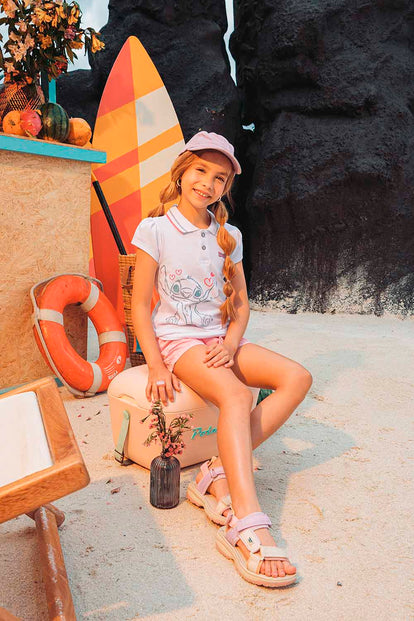 CAMISETA TIPO POLO DE STITCH BLANCO PARA NIÑA