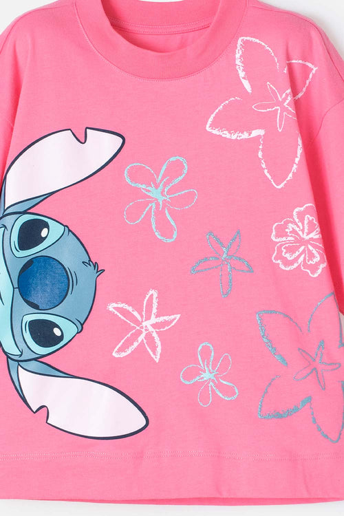 Card slide image -  CAMISETA DE STITCH MANGA CORTA ROSADO PARA NIÑA