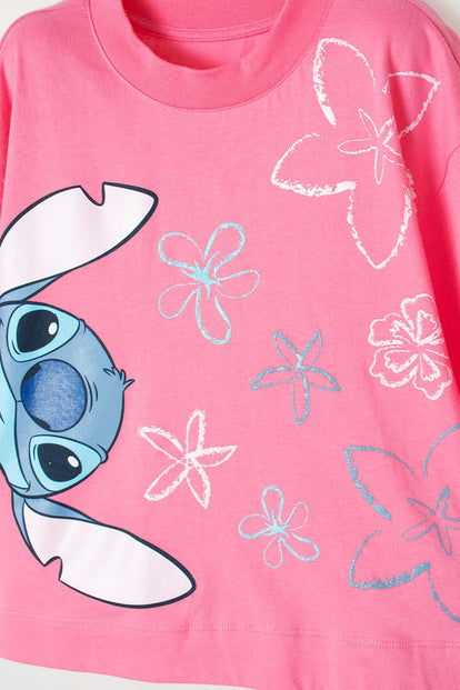 CAMISETA DE STITCH MANGA CORTA ROSADO PARA NIÑA
