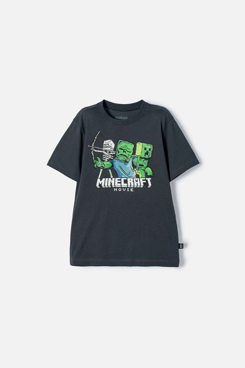 CAMISETA DE MINECRAFT MANGA CORTA GRIS PARA NIÑO