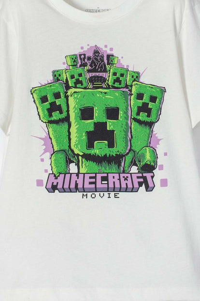 CAMISETA DE MINECRAFT MANGA CORTA MARFIL PARA NIÑO