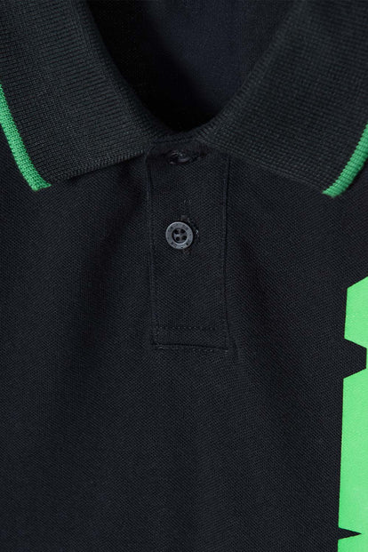 CAMISETA TIPO POLO MINECRAFT NEGRA PARA NIÑO