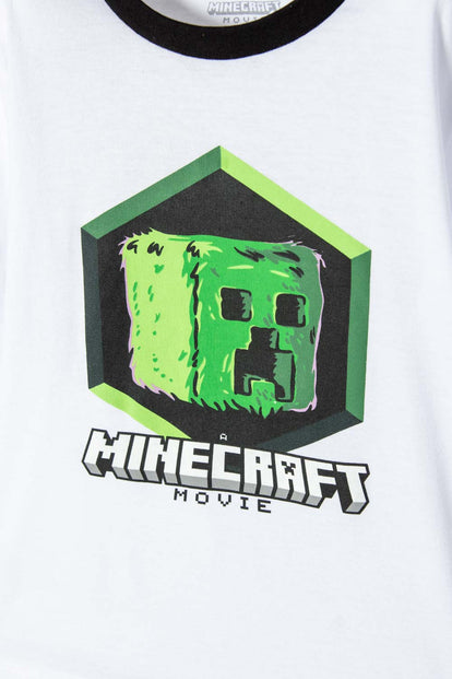 PIJAMA DE MINECRAFT CON PANTALÓN CORTO BLANCO Y NEGRO PARA NIÑO
