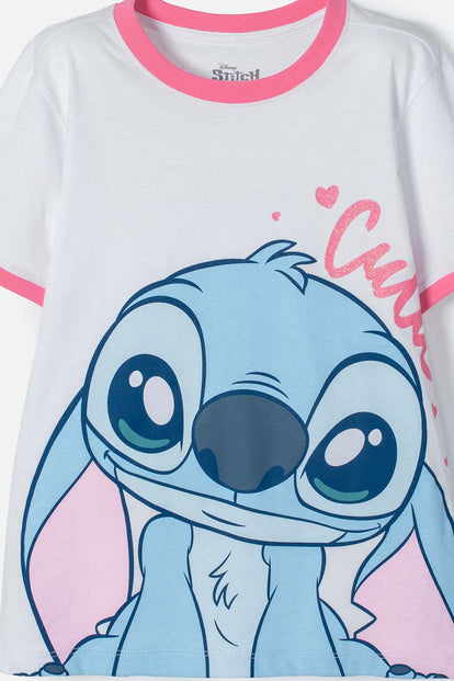 CAMISETA DE STITCH BLANCA ESTAMPADA EN FRENTE PARA NIÑA