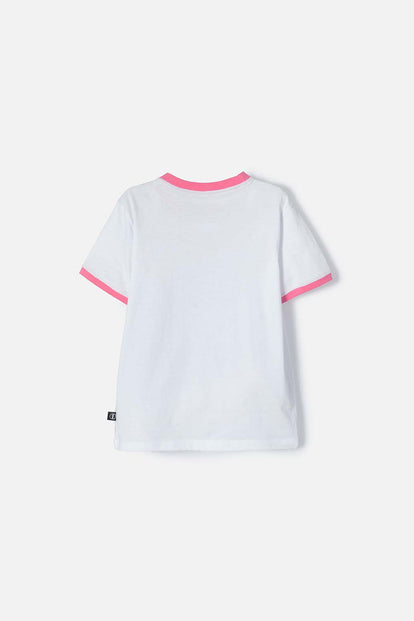 CAMISETA DE STITCH BLANCA ESTAMPADA EN FRENTE PARA NIÑA