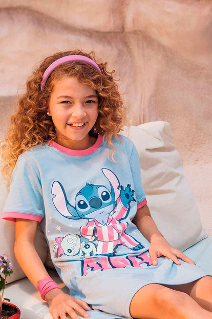 PIJAMA DE STITCH AZUL TIPO BATOLA PARA NIÑA