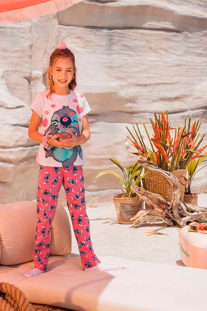  PIJAMA DE STITCH BLANCA DE PANTALÓN LARGO PARA NIÑA