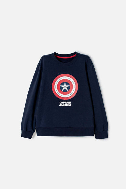  BUZO DEL CAPITÁN AMÉRICA AZUL Y ROJO DE DISEÑO CERRADO PARA NIÑO