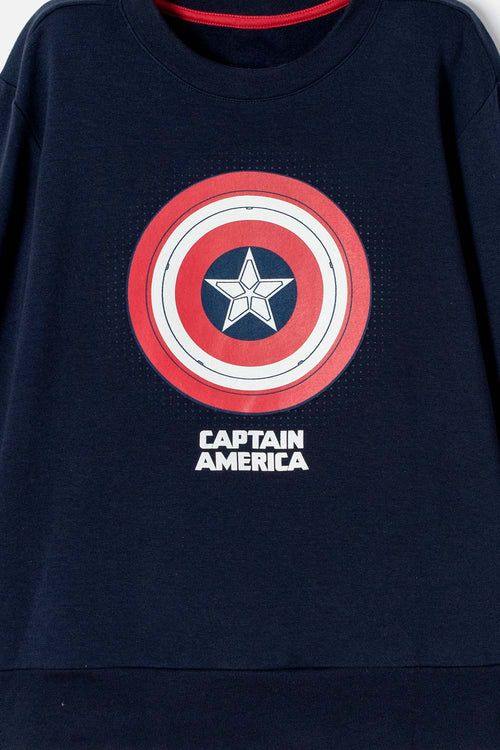Card slide image -  BUZO DEL CAPITÁN AMÉRICA AZUL Y ROJO DE DISEÑO CERRADO PARA NIÑO