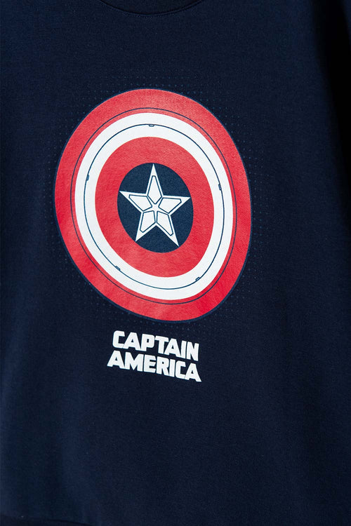 Card slide image -  BUZO DEL CAPITÁN AMÉRICA AZUL Y ROJO DE DISEÑO CERRADO PARA NIÑO
