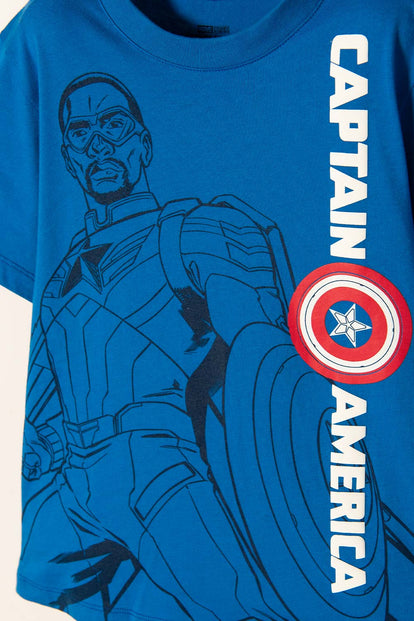 CAMISETA DEL CAPITÁN AMÉRICA AZUL MANGA CORTA PARA NIÑO