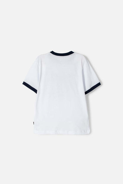 CAMISETA DEL CAPITÁN AMÉRICA BLANCA, AZUL OSCURA Y ROJA DE MANGA CORTA PARA NIÑO