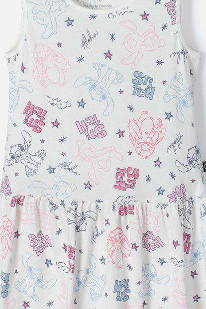  VESTIDO DE STITCH MANGA SIZA MARFIL PARA NIÑA