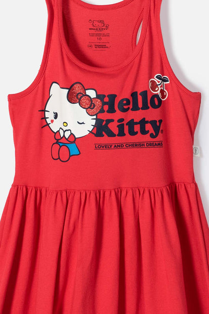 VESTIDO DE HELLO KITTY MANGA SISA ROJO PARA NIÑA