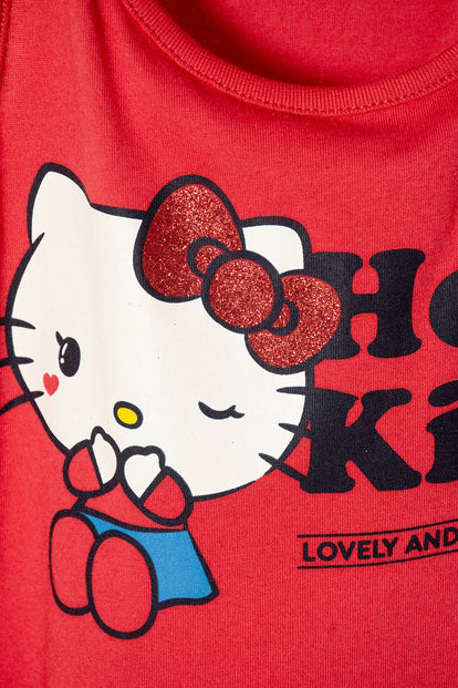 VESTIDO DE HELLO KITTY MANGA SISA ROJO PARA NIÑA