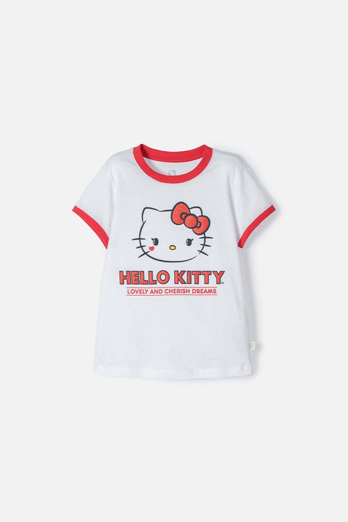 CAMISETA DE HELLO KITTY MANGA CORTA BLANCA PARA NIÑA