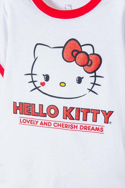 CAMISETA DE HELLO KITTY MANGA CORTA BLANCA PARA NIÑA