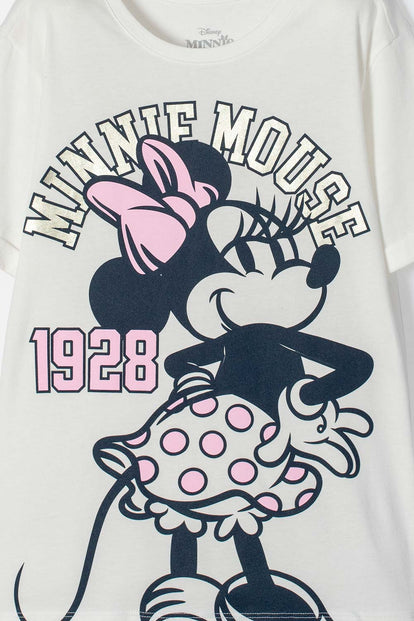 CAMISETA DE MINNIE MOUSE MARFIL MANGA CORTA PARA NIÑA