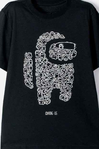 CAMISETA DE AMONG US MANGA CORTA NEGRO PARA NIÑO