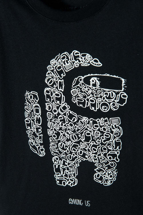 CAMISETA DE AMONG US MANGA CORTA NEGRO PARA NIÑO
